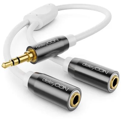 Produktbild von deleyCON 0,20m Audio Y-Splitter Kabel AUX, 3,5mm Stecker auf 2x Buchse