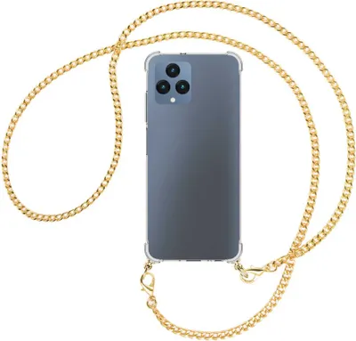 Produktbild von Handykette Backcover-Schutzhülle mit Band (Metall goldfarben) für Telekom T Phone (T-Mobile Revvl 6 5G) - goldfarbene Kette