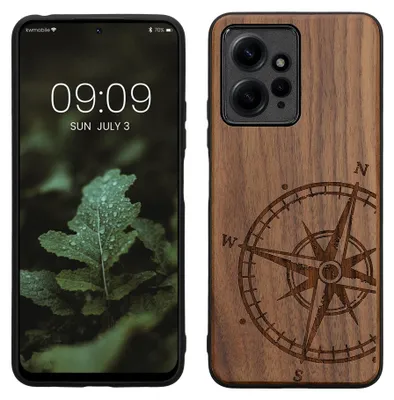 Produktbild von kwmobile Handyhülle für Xiaomi Redmi Note 12 (4G) Hülle Holz - Case mit TPU Bumper - Stoßfestes Hardcase - Schutzhülle Cover in Dunkelbraun