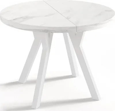 Produktbild von Designer Runder Ausziehbarer Esstisch - Loft-Stil, Industriell, Platzsparend - Weiße Beine - 100 bis 200 cm - für 6-8 Personen - Hergestellt in EU - Weiß Marmor - 200 cm