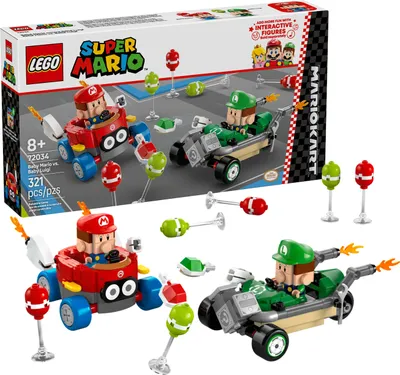 Productafbeelding van LEGO Super Mario: Mario Kart – Baby Mario versus Baby Luigi, Nintendo-figuren om te verzamelen, 2 bouwbare speelgoedauto's, cadeau voor jongens, meisjes en gamers vanaf 8 jaar, avontuur speelgoed 72034