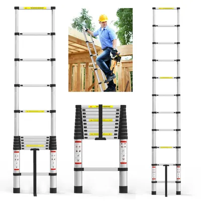 Produktbild von Teleskopleiter - Klappbare Arbeitsleiter - Aluminium - 11 Stufen - 3,2 m - Tragbar