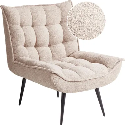 Produktbild von Beliani Sessel, Bouclé, Beige, Modern, mit dicker Polsterung, ohne Armlehnen, schwarze Metallbeine, für Wohnzimmer, Schlafzimmer & Flur, B73xH92xT79cm, 150 kg