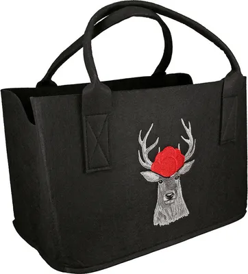 Produktbild von Gilde Tasche, rechteckig, "Hirsch mit Bollenhut", Hirschmotiv, Filz, schwarz, VE 4, L. 40 cm, B. 25 cm, H. 26 cm 44431 4063387444313
