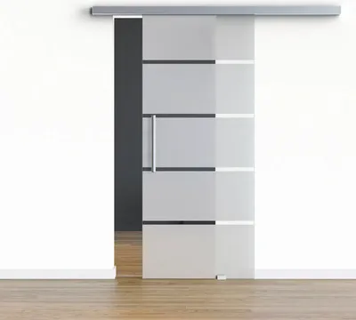 Produktbild von Pertura Glasschiebetür Komplettset Glera 4 Stripes 1025x2175 mm inkl.Beschlag Selir Aluminium Edelstahloptik,Stangengrif