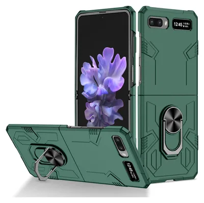 Image de Galaxy Z Flip Case, étui robuste en PC dur, résistant aux chocs avec anneau et support pour Samsung Galaxy Z Flip 5G Vert