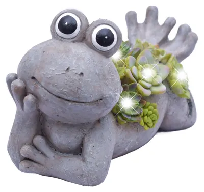 Solar-Kikkerfigur mit LED-Licht, wetterfest, Harz, 14x5x8,6 cm