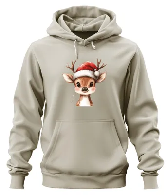 Productafbeelding van Kerstrendier, schattige aquarel, kerstman, herten, cadeau, uni hoodie, sweater, natuur, maat M