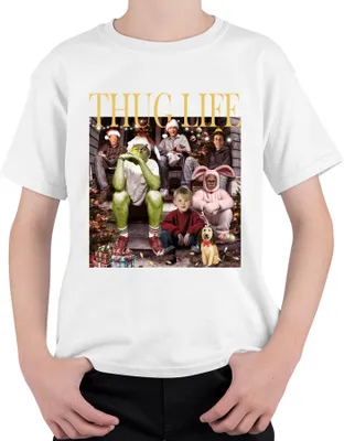 Produktbild von Thug Life Grinch Kevin Allein Zuhause - Weihnachten Christmas Xmas Uni Kinder T-Shirt, Weiß, 116