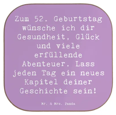 Produktbild von Mr. & Mrs. Panda Tassenuntersetzer Spruch 52. Geburtstag - Lavendeltraum - Geschenk, Untersetzer für Gläser, Coaster, wertschätzende Geschenke, Holzuntersetzer, Familie