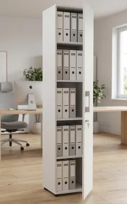 Produktbild von Aktenschrank abschließbar 182x40x32cm Weiß Büroschrank mit Schloss Ordnerschrank DSGVO RODO schmaler Dokumentenschrank