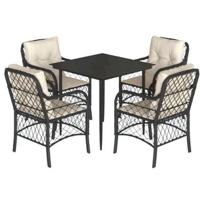 Obrázek produktu pro vidaXL 5dílný zahradní jídelní set s polštáři Black Poly Rattan