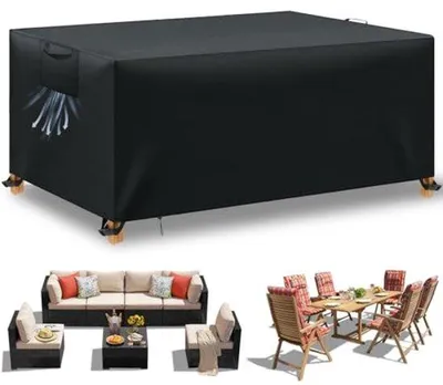 Immagine prodotto di Copertura per mobili da giardino, tenda impermeabile, mobili da giardino, antivento, anti-UV, resistente, tessuto Oxford 420D, per sedute, tavoli da giardino, mobili da patio, nero, 180 x 120 x 74 cm
