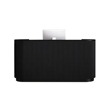 Produktbild von Empfangstresen mit Stauraum, vertikal gestreift, kleine Theke für Kosmetikstudios, Shops und Empfangshallen Schwarz 120×60×100cm【H Tiaowen 120】