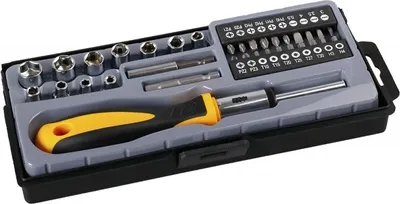 Produktbild von Bitsatz 40-teilig CrV 1/4 Zoll mit Ratsche, Magnet, Verlängerungen und ergonomischem Griff