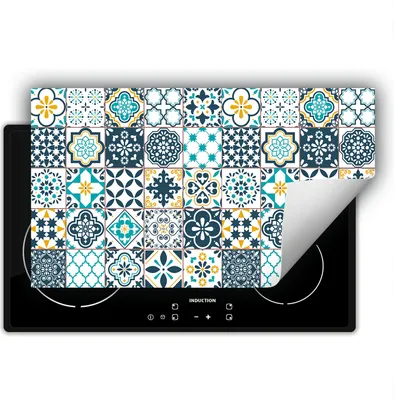 Image de DarHaus Plaque de recouvrement pour cuisinière 90x52 cm Tapis antidérapant Enroulable, Mosaïque - bleu