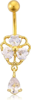 Immagine prodotto di Karisma Ombelico in titanio 3 cuori Piercing placcato oro con pietre di cristallo - Bianco - HN-45
