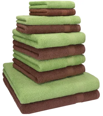 Produktbild von Betz 10-tlg. Handtuch-Set PREMIUM CLASSIC 2 Duschtücher 4 Handtücher 2 Gästetücher 2 Seiftücher Farbe: apfelgrün & nussbraun