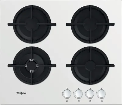 Produktbild von Whirlpool AKT 625/WH, Schwarz, Weiß, Integriert, 60 cm, Gaskochfeld, Gusseisen, 4 Zone(n)