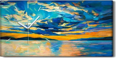 Produktbild von Leinwand Wanduhr Wandkunst Uhr Geräuschlos 60x30 Meeresgebirge Sonnenuntergang - weiße Hände