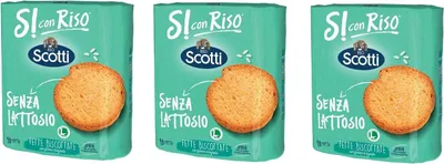 Produktbild von 3x Riso Scotti Fette Biscottate Senza Lattosio 40 Laktosefreie Zwieback mit Vollkornmehl ohne Milchproteine und ohne Palmöl 300g Kekse Brotersatz