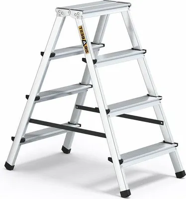 Produktbild von Famanu Aluminium Haushaltsleiter 125 kg - 4 Stufen mit Arbeitsplattform