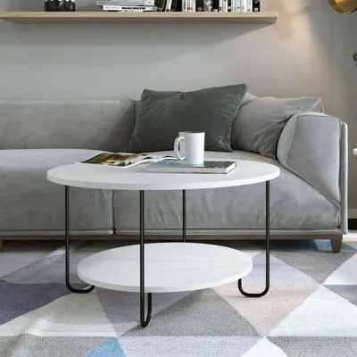 Immagine prodotto di Dmora Tavolino da Salotto Plodio 80x80x45h cm Bianco, un Vano Forma Rotonda