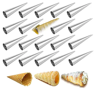 Produktbild von 20 Stück Edelstahl Cannoli Form Röhren - Kegel Konische Spirale Sahnerollen Antihaftbeschichtung - Auch für Croissant Shell Cream Roll - Kuchen Gebäck Backzubehör