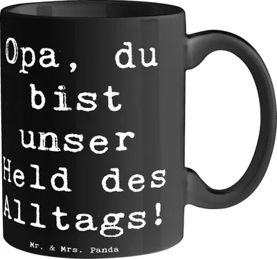 Produktbild von Mr. & Mrs. Panda Tasse Spruch Opa Held - Schwarz - Geschenk, Danke sagen, kaffeetasse bedruckt, Freude, Geschenke, einzigartig, Trinkbecher, Kaffeebecher, Aufmerksamkeit