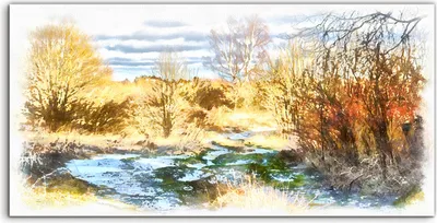 Produktbild von Coloray Acrylbild 120x60  Wandbild Acrylbilder Deko Waldlandschaft Malerei See Bäume