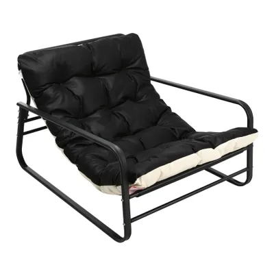 Produktbild von HomeMiYN Sessel, Liegesessel, geeignet für Wohnzimmer und Garten, mit Polsterung, für 2 Personen, Stahlgestell, Schwarz+Beige
