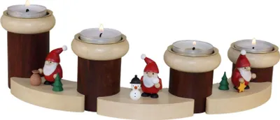 Productafbeelding van Adventslichtset met kerstmannetjes, 7-delig, met theelichthouders, kleurrijk, afmetingen: 32x8 cm, nieuw