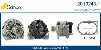 Produktbild von SANDO 2010243.1 Lichtmaschine Generator LiMa 90A 12V für VW Golf IV Schrägheck (1J1) POLO (9N) Transporter V Bus Multivan V Transporter V Kastenwagen
