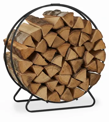 Produktbild von Relaxdays Kaminholzregal, rund, Holzscheite Stapelhilfe, aus Stahl, innen, Brennholzregal, HxBxT 65x61x26 cm, schwarz, KI-generiertes Bild