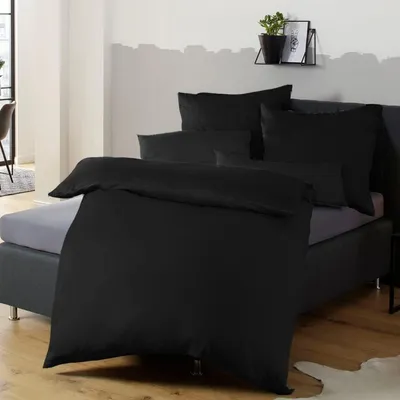 Obrázok produktu pre Sada posteľnej bielizne 155x220 cm, čierna, mikrovlákno, nežehliaca, 1 obliečka na prikrývku + 1 obliečka na vankúš 80x80 cm, so zipsom