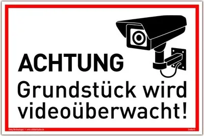 A sign warning about video surveillance with a graphic of a security camera.