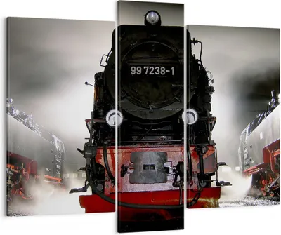 Produktbild von Bild auf Leinwand - Leinwandbild - Dampflokomotive Gleise Nebel - 95x80cm - Wand Bild - Wanddeko - Leinwanddruck - Bilder - Kunstdruck - Wanddekoration - Leinwand bilder - Wandkunst - CB95x80-0281