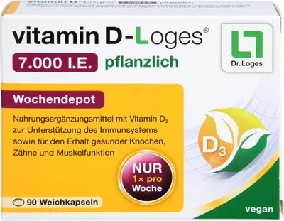 Produktbild von vitamin D-Loges 7.000 I.E. pflanzlich Wochendepot Weichkapseln zur Unterstützung des Immunsystems, 90 St. Kapseln