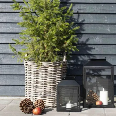 Produktbild von Natur Rattankorb BAKUL rund White-Wash 50cm Griffe Pflanzkorb Inlay
