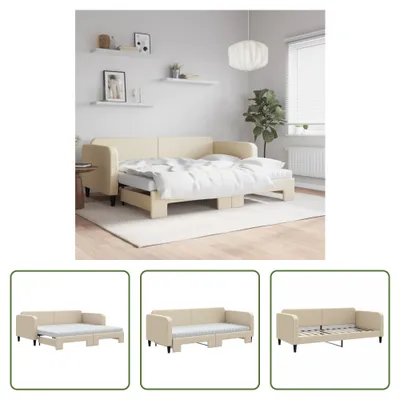 Produktbild von The Living Store Tagesbett Ausziehbar mit Matratzen Creme 90x200 cm Stoff