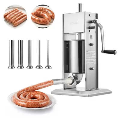 Produktbild von VEVOR Manueller Wurstfüller 3 L, Vertikale Wurstfüllmaschine mit 5 Füllrohren, Fleischfüllmaschine Zweistufiger Edelstahlfüller, Wurstpresse Geeignet