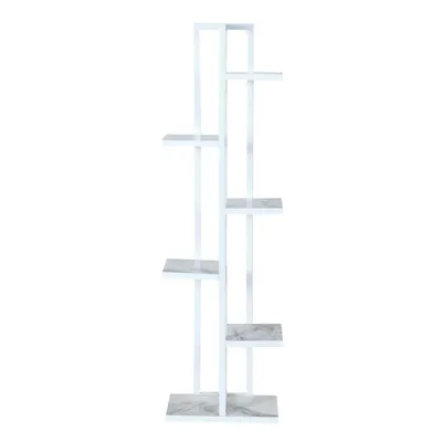 Productafbeelding van And OutdoorMatch plantenstandaard Daniella - 120 x 34 x 21 cm - Wit en marmerwit - Metaal en spaanplaat - Stijlvol design