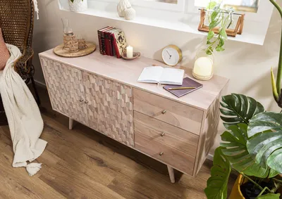 Produktbild von MASSIVMOEBEL24 Sideboard Akazie 145x42x75 weiß lackiert MOSAYK #206