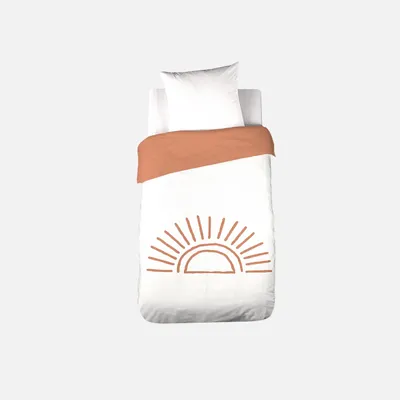 Immagine prodotto di Set biancheria da letto in cotone reversibile stampato sole bianco/terracotta, 140 cm, Terracotta