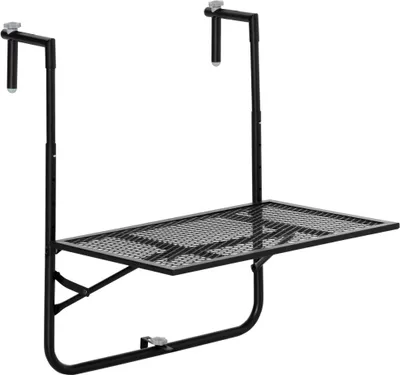 Obrázek produktu pro Závěsný balkonový stolek – stolek na zábradlí – 60 x 60 x 72 cm – kov – černý