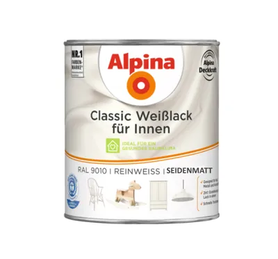 Produktbild von Alpina Classic Weißlack für Innen Reinweiß 750 ml seidenmatt