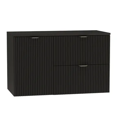 Obrázok produktu pre WENA Skrinka pod umývadlo 100 cm s košom na bielizeň, vrúbkované čelá, kovové úchytky v zlatej farbe (farba: čierna)