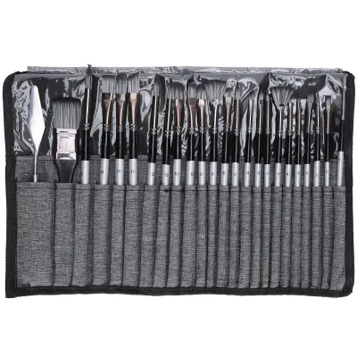 Produktbild von 24 Stück Pinselset, Aquarell Nylon Flachpinsel, Künstlerpinsel Mit Tasche Künstler Bürste Nylonbürste Für Einsteiger Und Hobbymaler