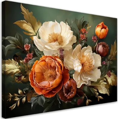 Produktbild von Leinwandbild Blumen Blätter Retro 60x40 Feeby Grün bild für die wand bereit zum aufhängen