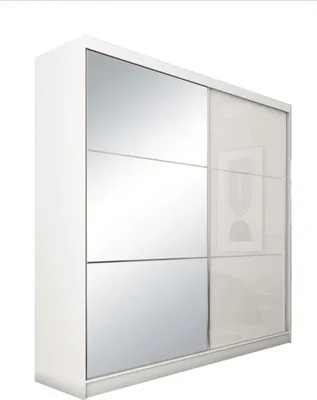 Produktbild von Schrank mit Schwebetüren VIVA 200cm - Kleiderschrank mit Schubkasteneinsätze & Kleiderstangen (Weiß)